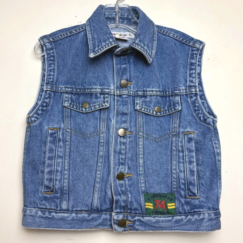 VTG Gymboree Denim Jean Vest Speedway Turbo Team Rainbow Tag Sz S 18 Months